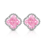 Ice Flower Cut High Carbon Diamond Clover Earnail Color Treasure Earrings
