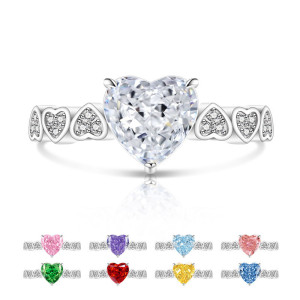 Colored Gemstone Ice Flower Cutting Love Ring Sparkling High Carbon Diamond Heart Ring