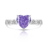 Colored Gemstone Ice Flower Cutting Love Ring Sparkling High Carbon Diamond Heart Ring