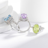 Ice flower cut high carbon diamond pigeon egg ring women's colorful treasure zircon color separation jewelry