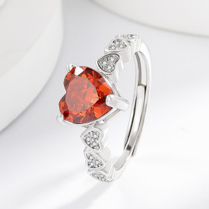 Colored Gemstone Ice Flower Cutting Love Ring Sparkling High Carbon Diamond Heart Ring