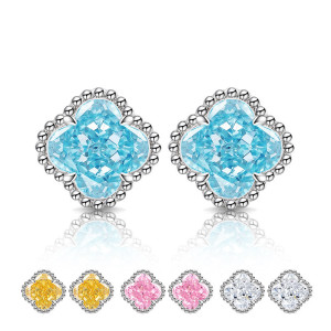 Ice Flower Cut High Carbon Diamond Clover Earnail Color Treasure Earrings