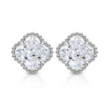 Ice Flower Cut High Carbon Diamond Clover Earnail Color Treasure Earrings