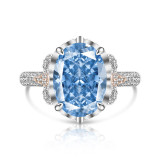Ice flower cut high carbon diamond pigeon egg ring women's colorful treasure zircon color separation jewelry