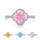 Colored Gemstone Ice Flower Cutting Clover Ring, Sparkling High Carbon Diamond Ring