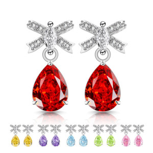 Colored Gemstone Ice Flower Cut Butterfly Knot Earnail Inlay Sparkling Papalacha High Carbon Diamond Pear shaped Earaccessory