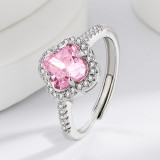 Sparkling Ice Flower Cut High Carbon Diamond Clover Ring Lucky Grass Ring