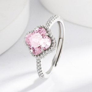 Colored Gemstone Ice Flower Cutting Clover Ring, Sparkling High Carbon Diamond Ring