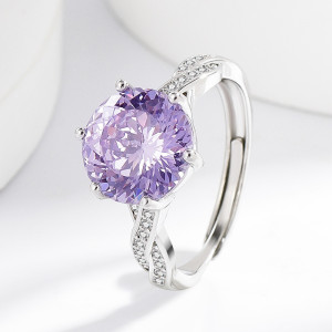 Women's Colored Gemstone Ring with Violet High-Carbon Diamond Inlay Jewelry