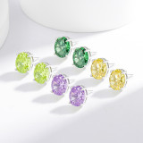Colored Gemstone Ice Flower Cut Pigeon Egg Earnail Inlaid with Super Flash High Carbon Diamond Ear Jewelry
