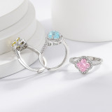 Sparkling Ice Flower Cut High Carbon Diamond Clover Ring Lucky Grass Ring