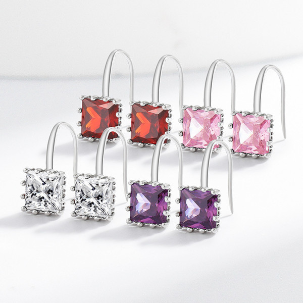Square colored zircon earrings for women with a niche design, earrings and pendants