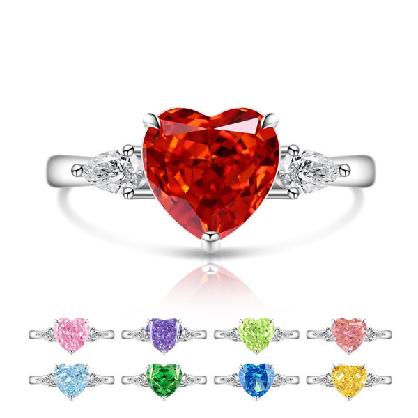 Colored Gemstone Ice Flower Diamond Love Ring Female Inlaid High Carbon Diamond Ring