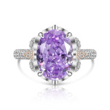 Ice flower cut high carbon diamond pigeon egg ring women's colorful treasure zircon color separation jewelry