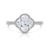 Colored Gemstone Ice Flower Cutting Clover Ring, Sparkling High Carbon Diamond Ring