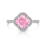 Sparkling Ice Flower Cut High Carbon Diamond Clover Ring Lucky Grass Ring