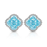 Ice Flower Cut High Carbon Diamond Clover Earnail Color Treasure Earrings