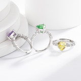 Colored Gemstone Ice Flower Cutting Love Ring Sparkling High Carbon Diamond Heart Ring