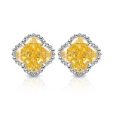 Ice Flower Cut High Carbon Diamond Clover Earnail Color Treasure Earrings