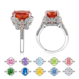 Ice flower cut high carbon diamond pigeon egg ring women's colorful treasure zircon color separation jewelry
