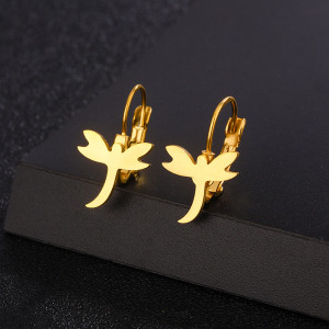 Stainless steel ear rings, crown ear buckles, trendy gold dragonfly earrings, small crown heart-shaped earrings