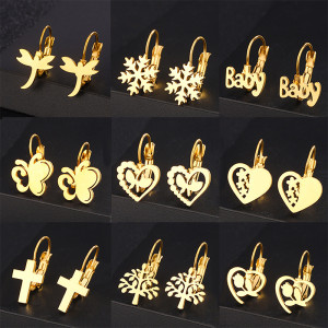 Stainless steel ear rings, crown ear buckles, trendy gold dragonfly earrings, small crown heart-shaped earrings