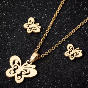 Stainless steel simple and fresh butterfly set women's personalized earrings collarbone chain ins
