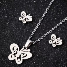 Stainless steel simple and fresh butterfly set women's personalized earrings collarbone chain ins