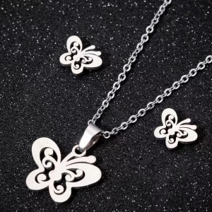 Stainless steel simple and fresh butterfly set women's personalized earrings collarbone chain ins