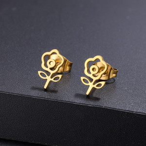 Stainless steel rose earrings for female niche, simple temperament, personalized flower earrings