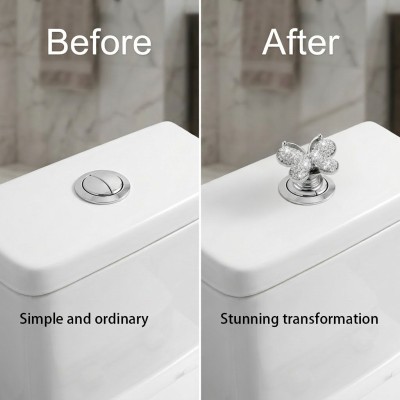 XQIGI Crystal Toilet Tank Button – 4-Pack Silver Diamond Push Helper For Long Nails & Drawer Knobs