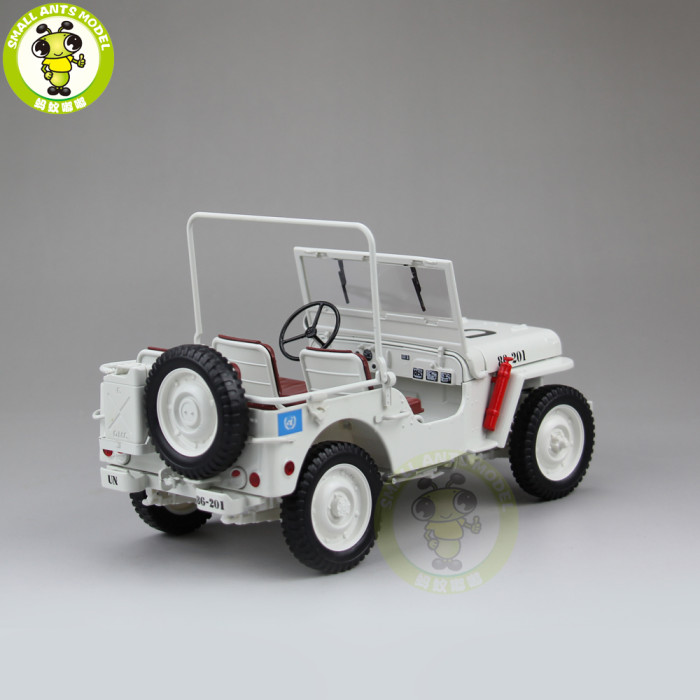 1:18 1/4 Ton US ARMY U.N. WILLYS JEEP TOP DOWN Diecast Car Model Welly white