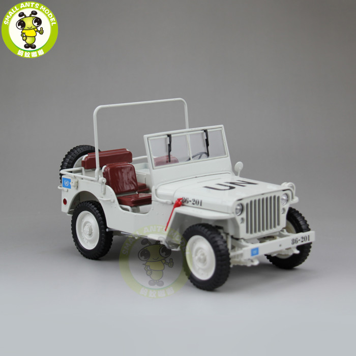 1:18 1/4 Ton US ARMY U.N. WILLYS JEEP TOP DOWN Diecast Car Model Welly white