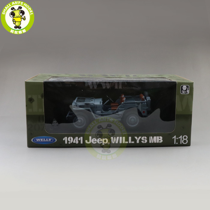 1/18 WELLY 1/4 Ton US ARMY WILLYS JEEP TOP DOWN Diecast Car Model Toys KIDS BOY GIRL GIFTS Gray