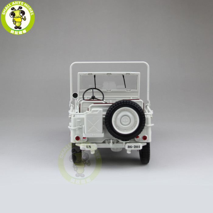1:18 1/4 Ton US ARMY U.N. WILLYS JEEP TOP DOWN Diecast Car Model Welly white