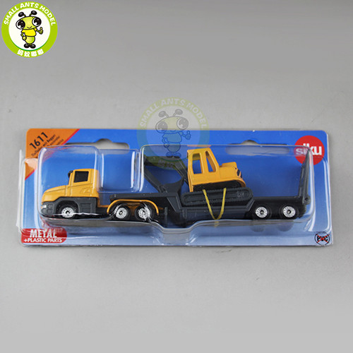 SIKU 1610 1611 1613 1616 Truck Trailer Low Loader with Excavator Bulldozer Yacht Helicopter Diecast Car Model Toys for kids gift