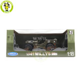 1/18 WELLY 1/4 Ton US ARMY WILLYS JEEP TOP DOWN Diecast Car Model Toys Army Green