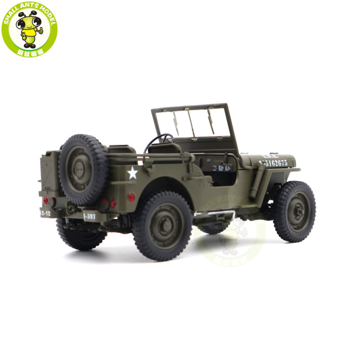 1/18 WELLY 1/4 Ton US ARMY WILLYS JEEP TOP DOWN Diecast Car Model Toys Army Green