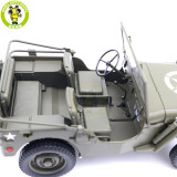 1/18 WELLY 1/4 Ton US ARMY WILLYS JEEP TOP DOWN Diecast Car Model Toys Army Green