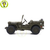 1/18 WELLY 1/4 Ton US ARMY WILLYS JEEP TOP DOWN Diecast Car Model Toys Army Green