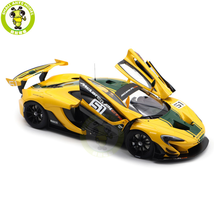 1/18 McLaren P1 GTR Geneva Motor Show 2015 #51 Autoart 81544 Yellow / Green Stripes Diecast Model Toy Car Gifts For Father Friends