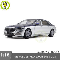 1/18 Mercedes Maybach S Class S680 2021 Almost Real 820125 Nautical Blue / Cirrus Silver Diecast Model Toy Car Gifts For Friends Father