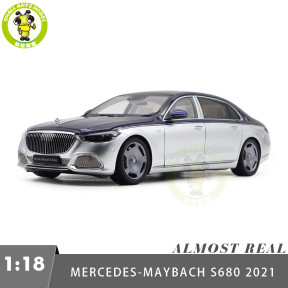 1/18 Mercedes Maybach S Class S680 2021 Almost Real 820125 Nautical Blue / Cirrus Silver Diecast Model Toy Car Gifts For Friends Father
