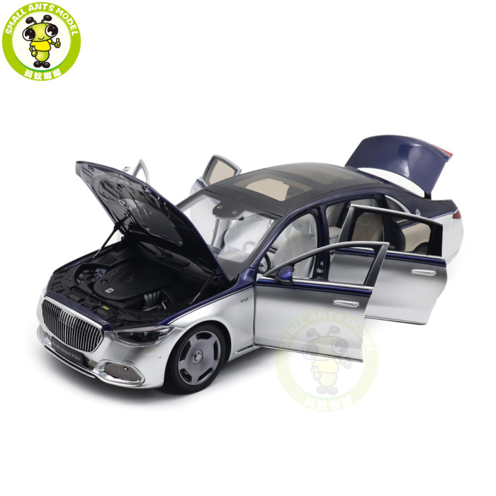 1/18 Mercedes Maybach S Class S680 2021 Almost Real 820125 Nautical Blue / Cirrus Silver Diecast Model Toy Car Gifts For Friends Father
