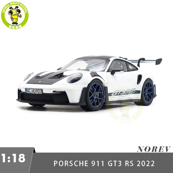 1/18 Porsche 911 992 GT3 RS 2022 Norev 187353 Weissach Pack White/Indigoblue Diecast Model Toys Car Gifts For Friends Father