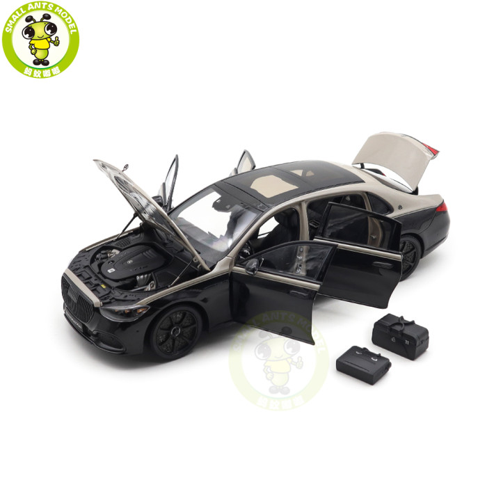 1/18 Mercedes Maybach S Class Night Series S680 2023 Almost Real 820140 Mojave Silver / Onyx Black Diecast Model Toy Car Gifts For Friends Father