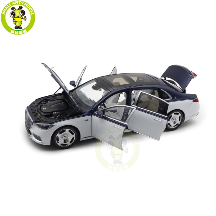 1/18 Mercedes Maybach S Class S680 2021 Almost Real 820126 Nautical Blue / Diamond White Diecast Model Toy Car Gifts For Friends Father