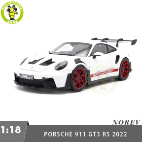 1/18 Porsche 911 992 GT3 RS 2022 Norev 187352 White/Pyro Red Diecast Model Toys Car Gifts For Friends Father