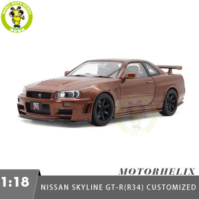 1/18 MOTORHELIX Nissan Skyline GT-R R34 NISMO CUSTOMIZED Diecast Model Toy Car Gifts For Father Friends