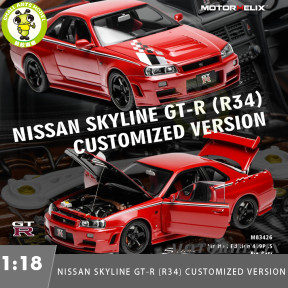 1/18 MOTORHELIX Nissan Skyline GT-R R34 CUSTOMIZED VERSION Diecast Model Toy Car Gifts For Father Friends